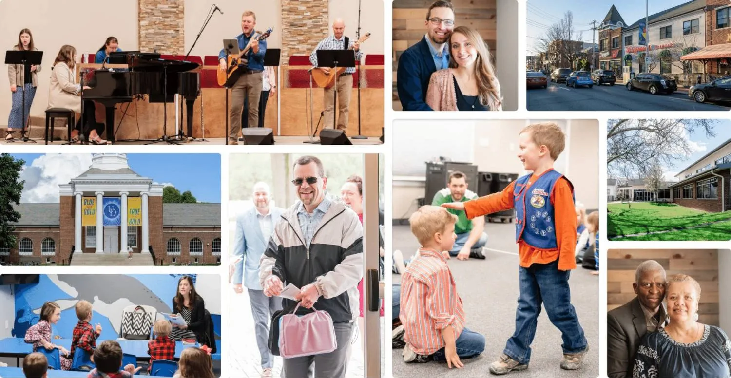 Collage of photos of church activities
